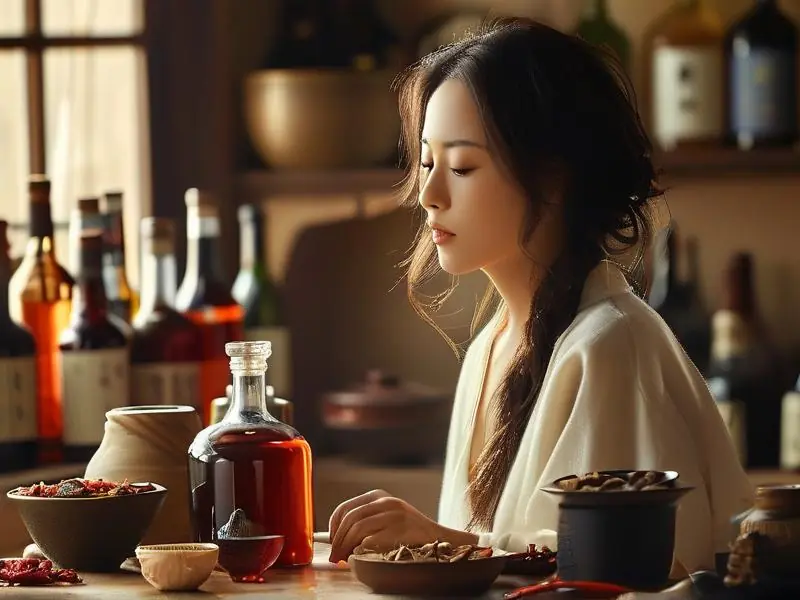 女性在厨房中调配补酒