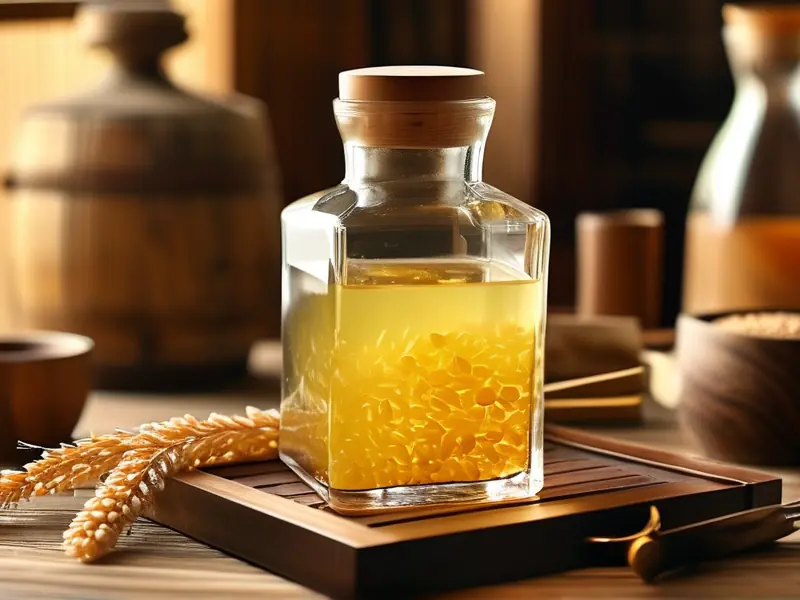 泡制酒米的原料与容器展示