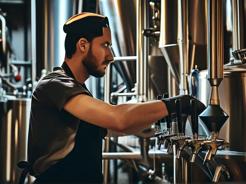 专业酿酒师在啤酒厂检查发酵过程