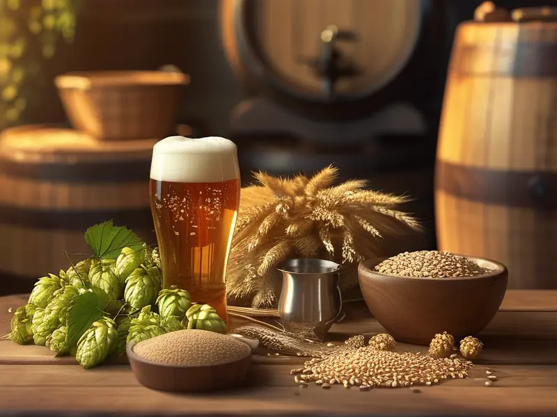 啤酒酿造原料与工具实拍图