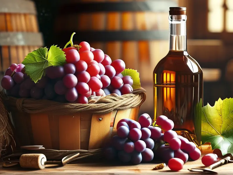 葡萄酿制50度白酒的原料和成品展示