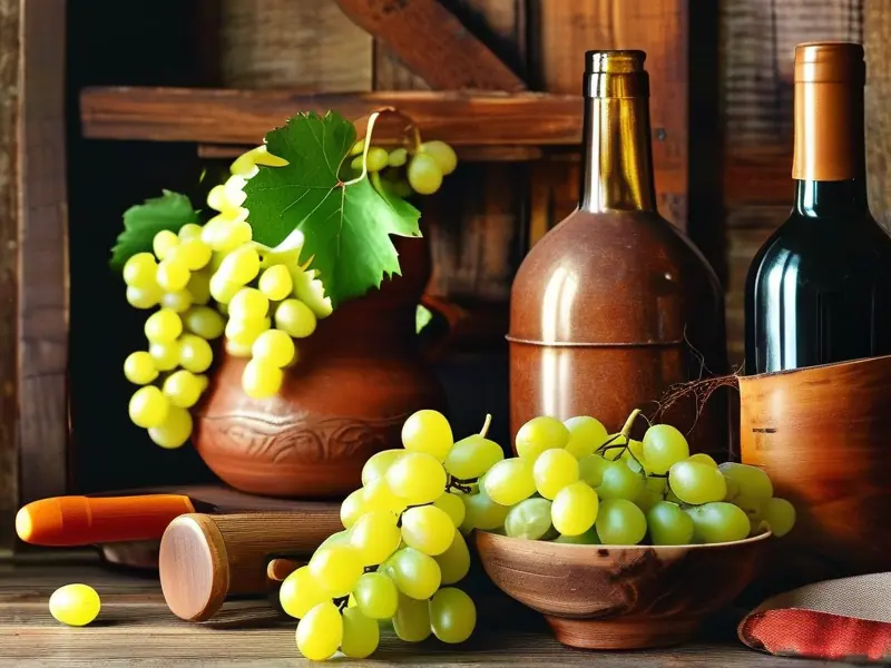 家庭自制葡萄酒的原料和工具展示