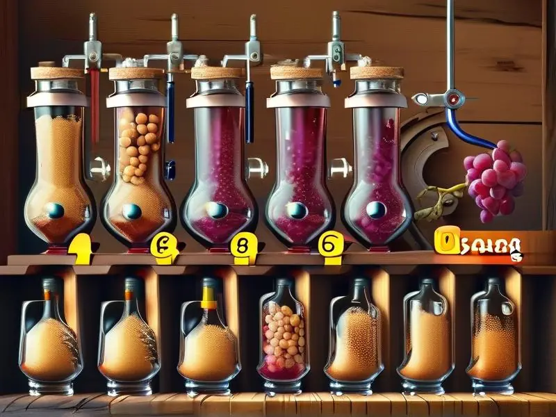 葡萄酒酿制过程步骤图解：展示葡萄破碎、初次发酵、压榨装瓶的全流程