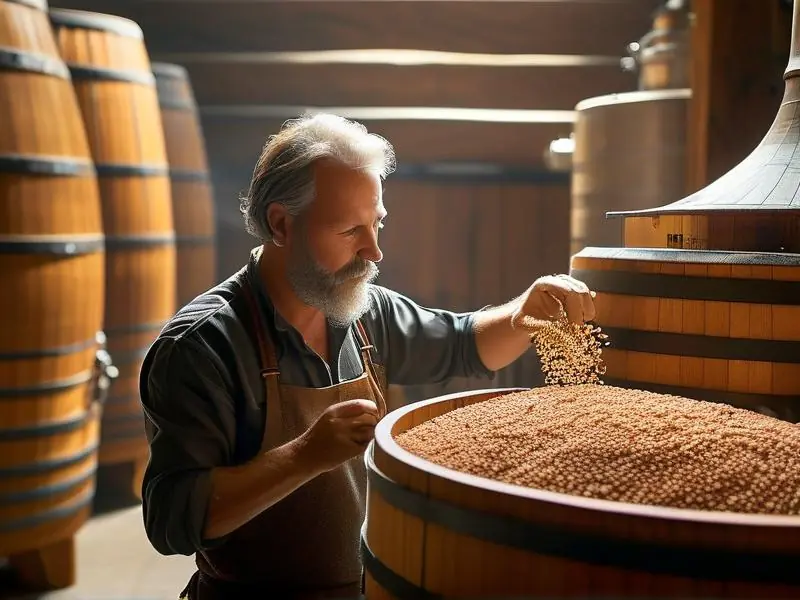 酿酒师检查荞麦发酵过程