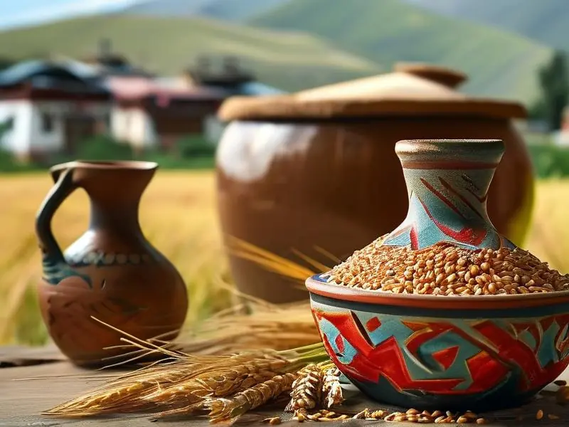 传统青稞酒酿造原料与器具展示