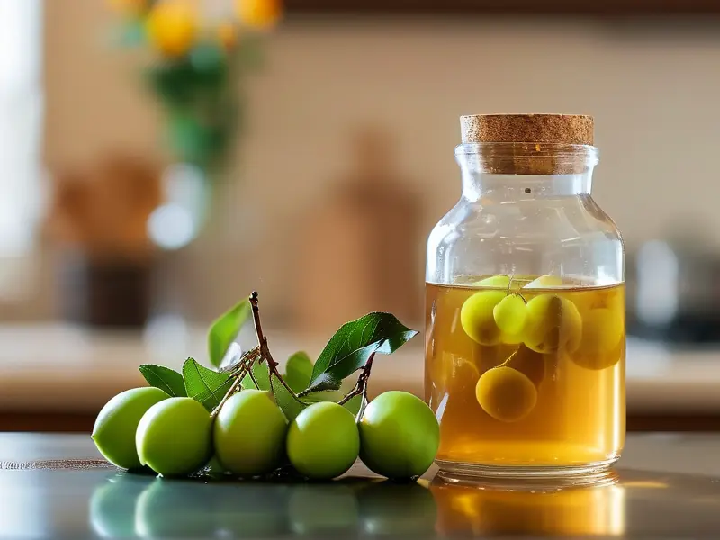 自制青梅酒原料与容器展示图