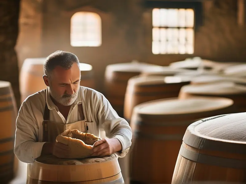 酿酒师检查清香型大曲酒发酵情况