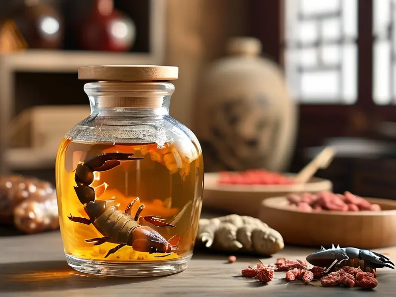 传统工艺泡制的全蝎酒特写
