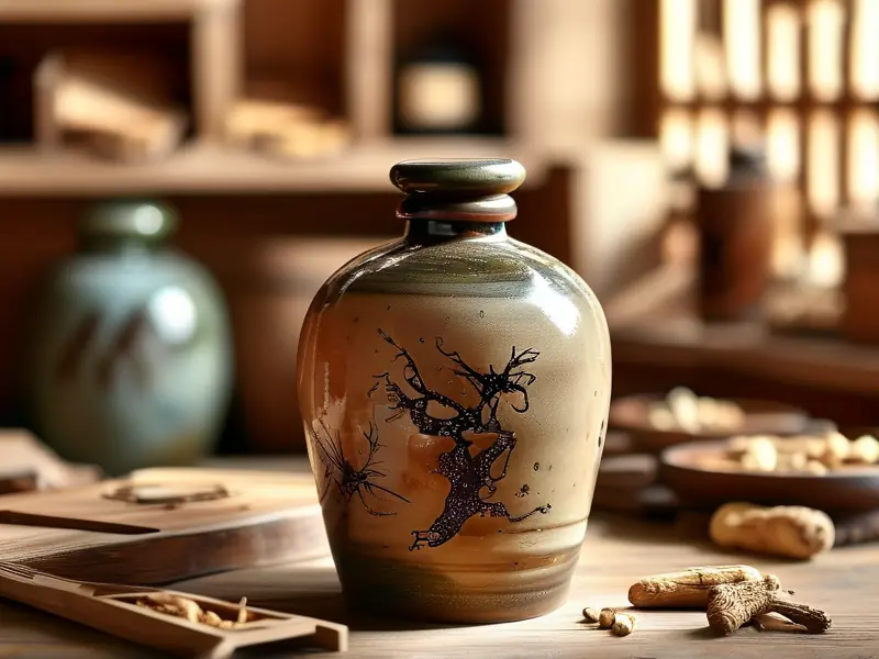 传统工艺泡制的人参灵芝酒特写