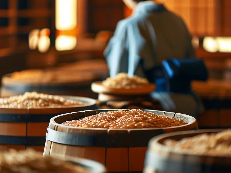 日本清酒传统酿造过程展示