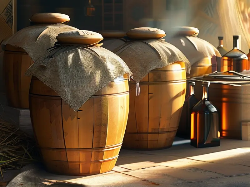 传统手工甘蔗酒酿造场景展示