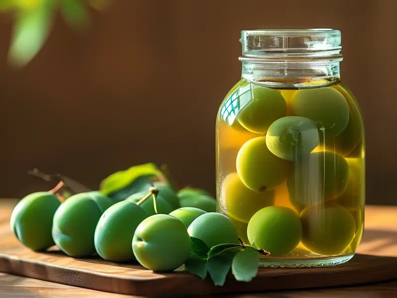 正在发酵中的家庭自制青梅酒特写