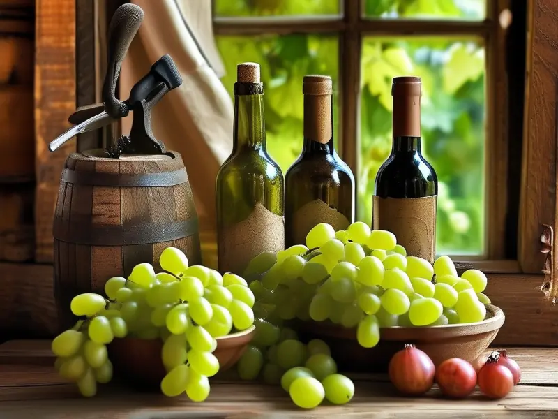 家庭自酿葡萄酒原料与工具摆放