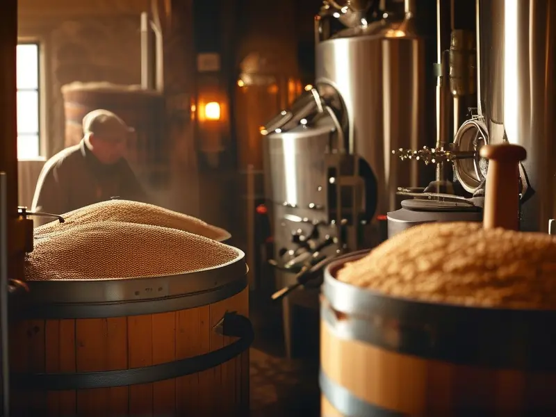 酿酒师检查发酵粮食