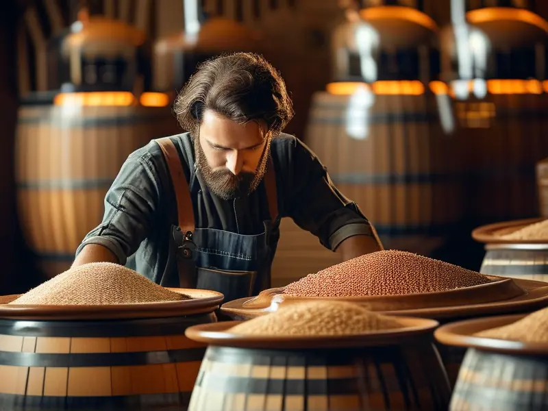 酿酒师检查散白酒发酵过程