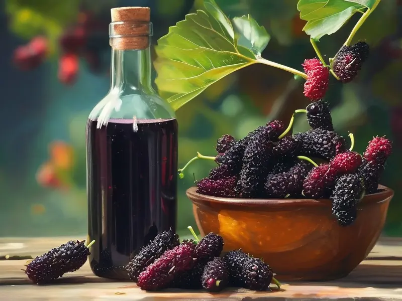 新鲜桑葚与桑葚酒对比图