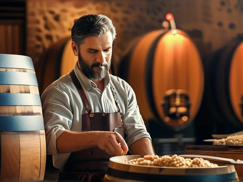酿酒师检查烧酒发酵过程
