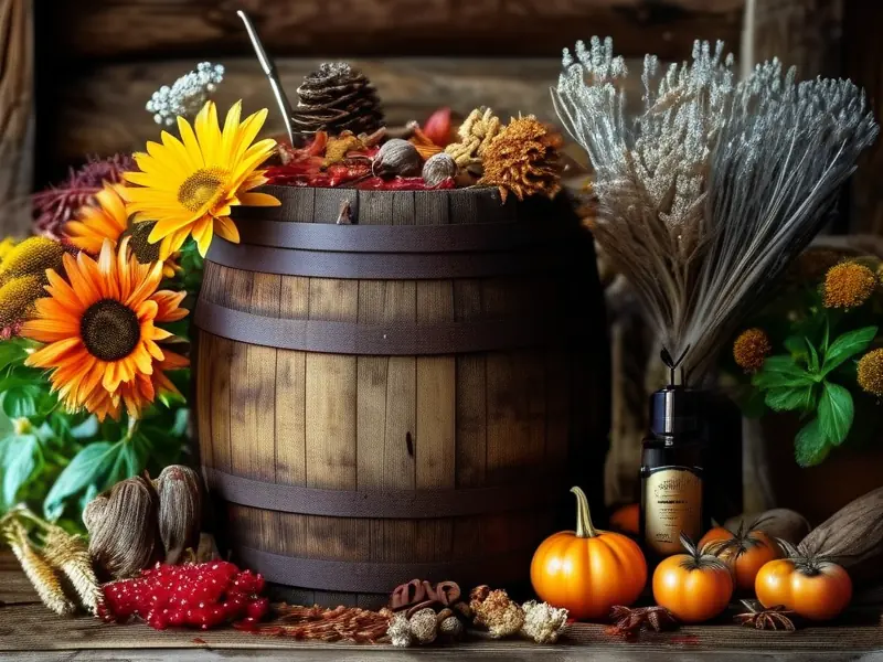 四季酿酒原料与温度计展示图