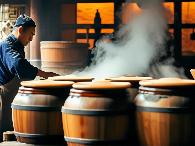 传统老五甑酿酒工艺实际操作场景