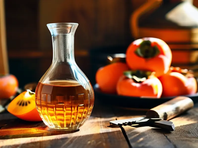 自制柿子酒成品与原料展示