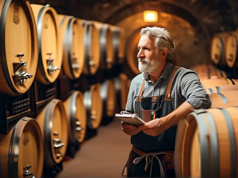酿酒师记录酒窖中的酒桶信息