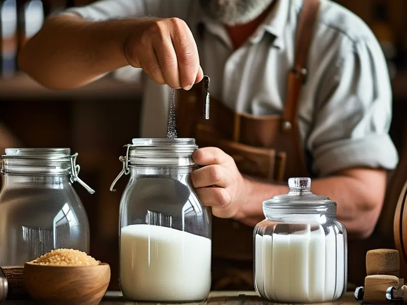 专业酿酒师演示糖化酶添加过程