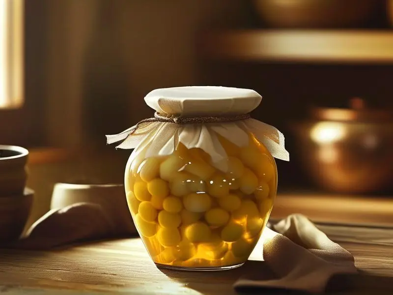 甜白酒发酵过程中用布密封的玻璃罐