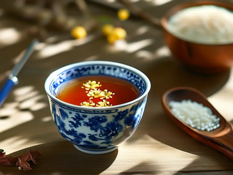 传统甜酒酿成品特写与原料展示