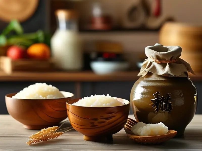 家庭自制甜米酒的原料和成品展示