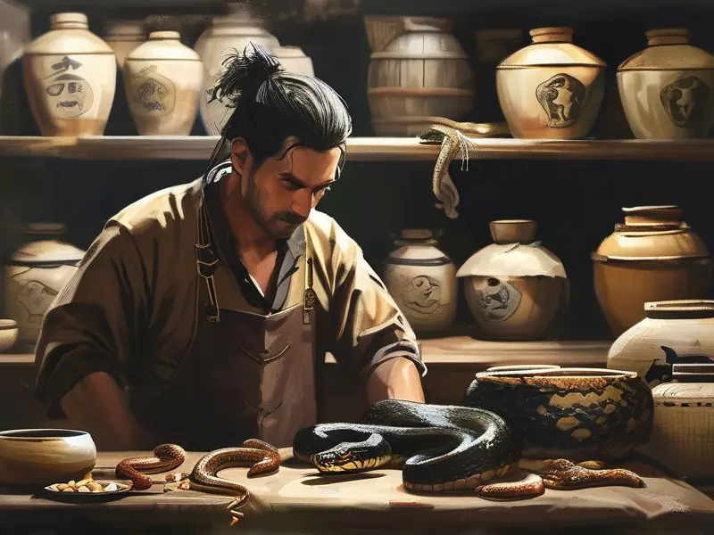 五步蛇酒制作过程:酿酒师处理五步蛇