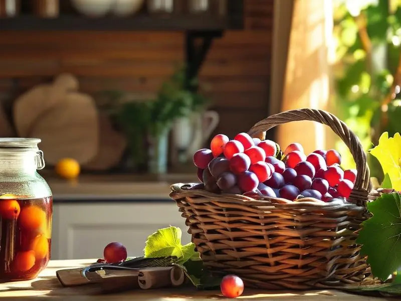 家庭自酿葡萄酒所需的新鲜葡萄和工具