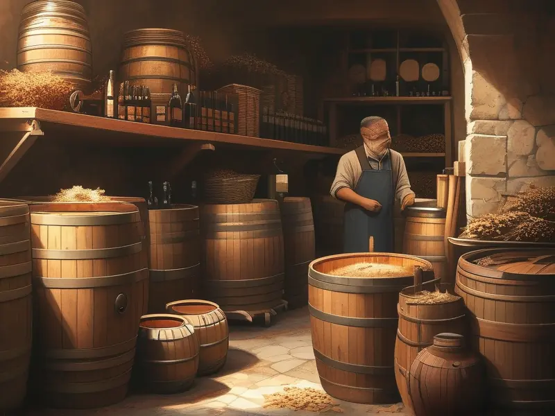 酿酒师在酒窖中检查发酵情况