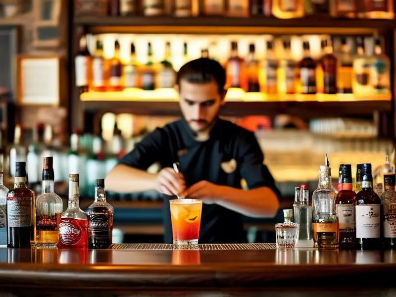 专业调酒师在酒吧调制鸡尾酒