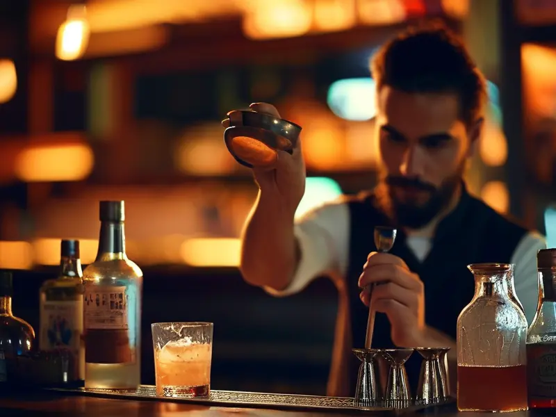 专业调酒师调制鸡尾酒现场