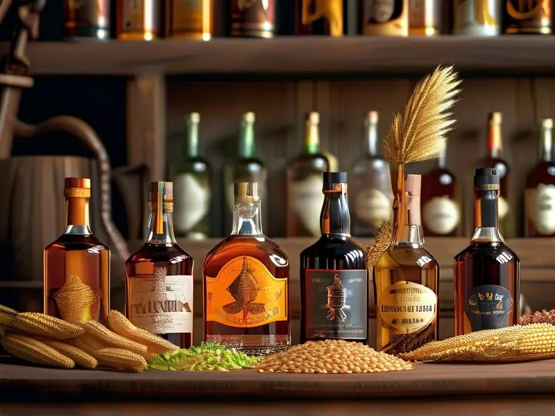 洋酒与粮食原料对比图