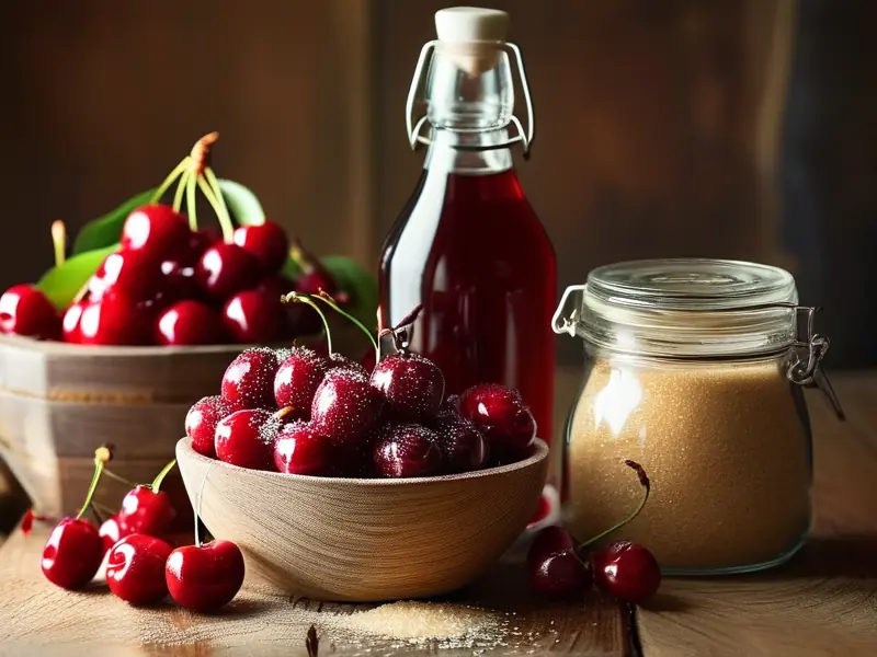 樱桃酒制作材料和成品展示