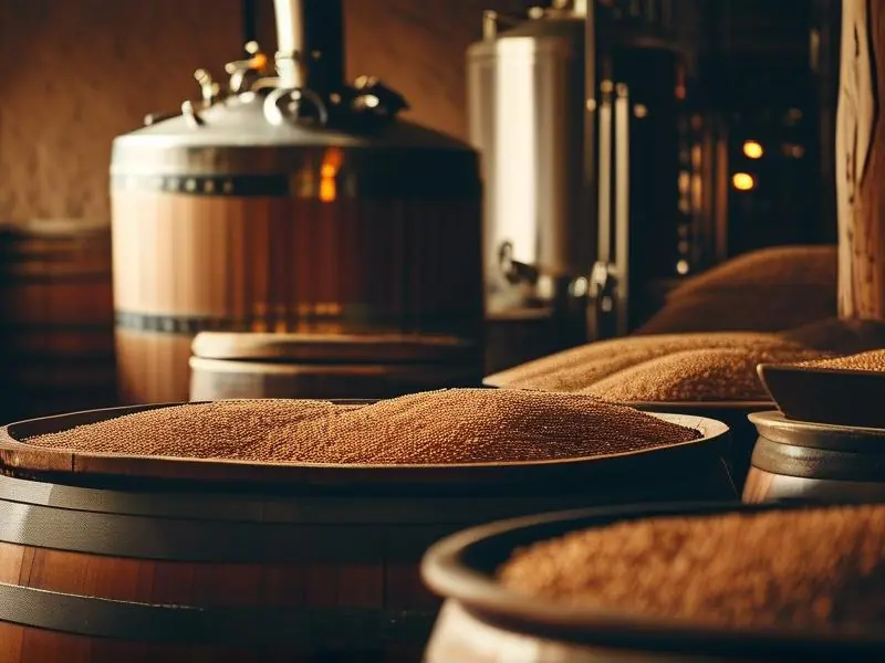 酿酒师检查粮食发酵过程