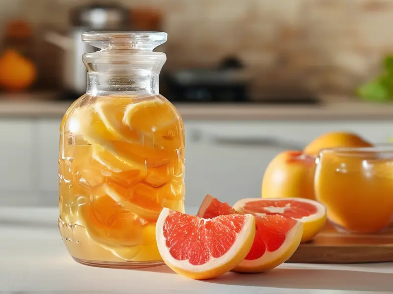 自制柚子酒原料处理与发酵过程实拍图