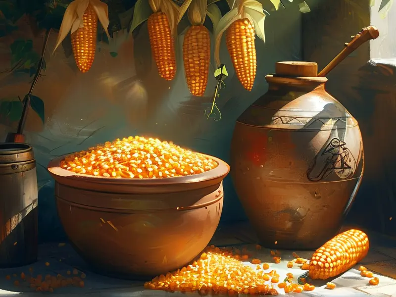 传统玉米酒酿造原料与工具实拍图