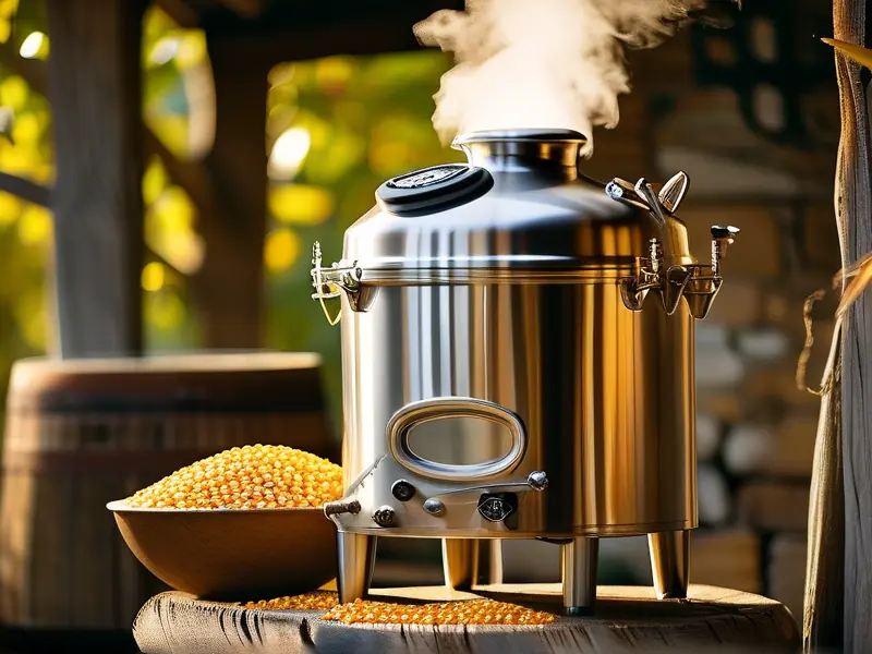 家庭使用的玉米酿酒设备工作场景实拍