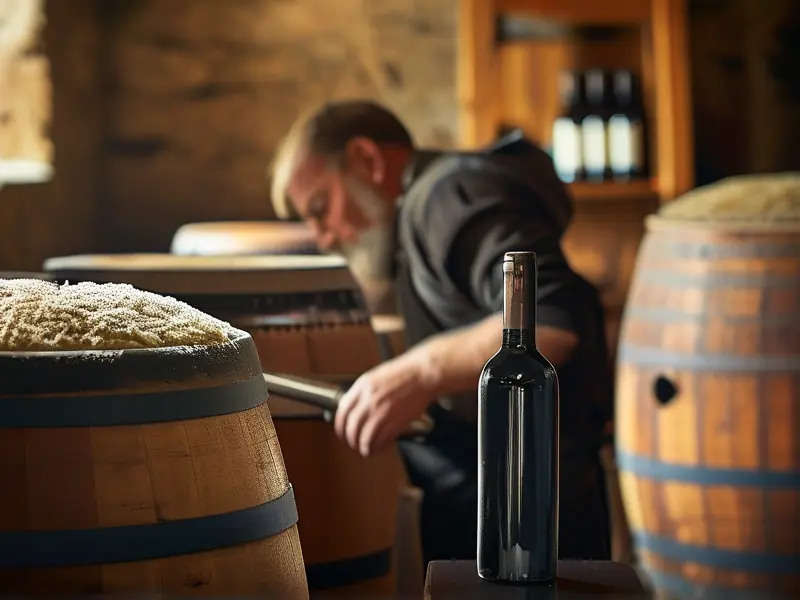 酿酒师检查黑瓶原浆酒发酵过程