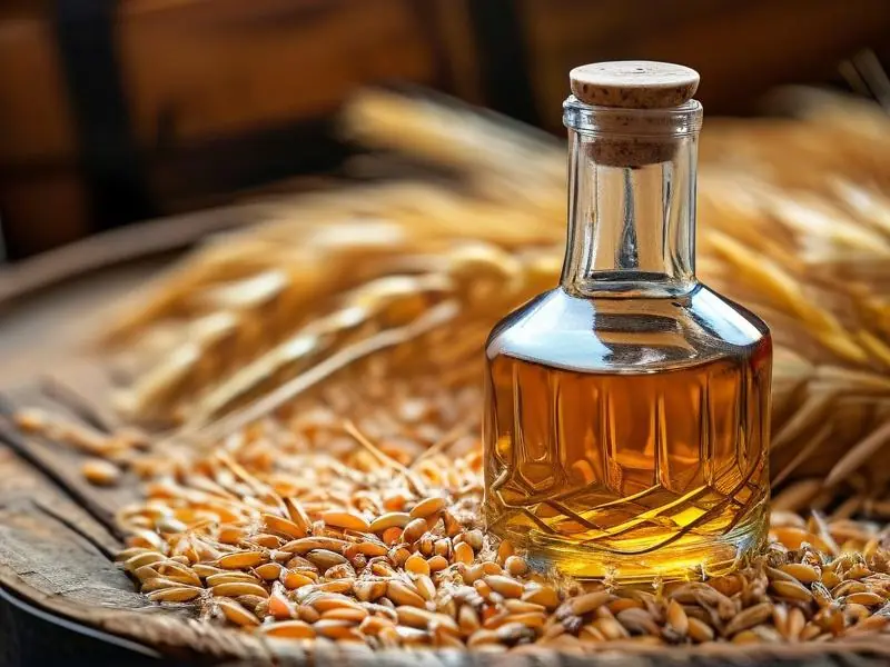 玉米小麦混合原料与成品酒展示