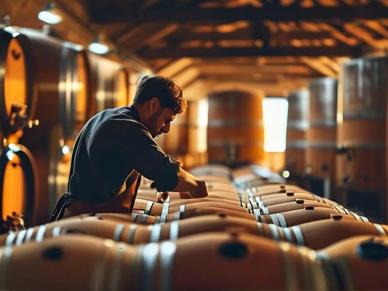 酿酒师在酿酒车间操作设备