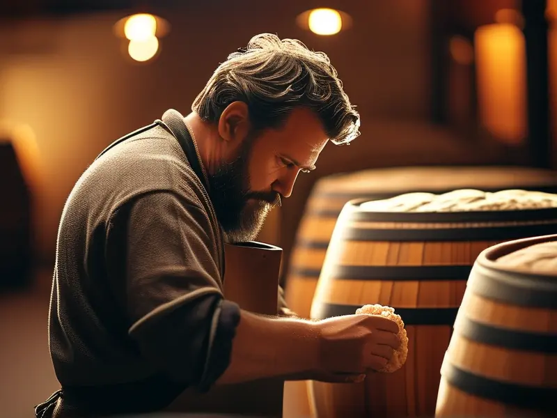 酿酒师检查酒醅的烧酒制作过程