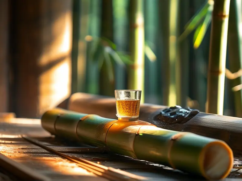 传统竹酒制作过程实拍-匠人正在处理灌装用的新鲜竹筒