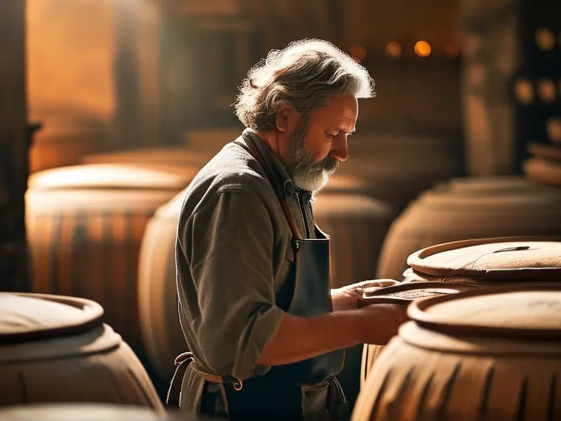 酿酒师检查老白酒发酵过程