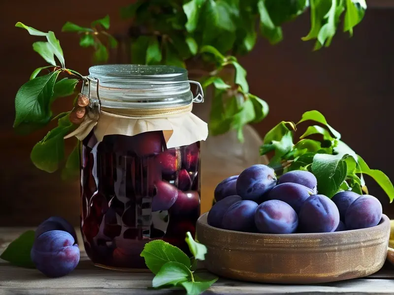 家庭自制李子酒的原料和工具展示