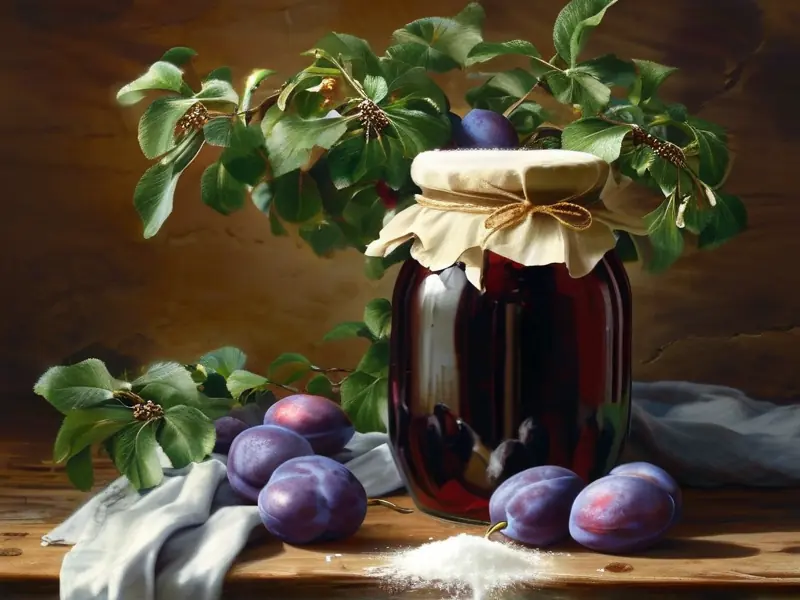 家庭自制李子酒的材料和工具展示