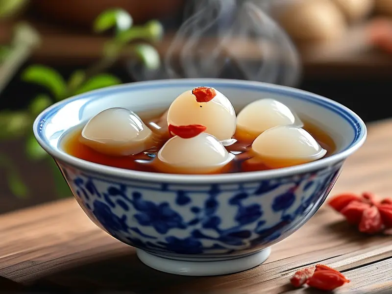 传统酒酿圆子成品特写