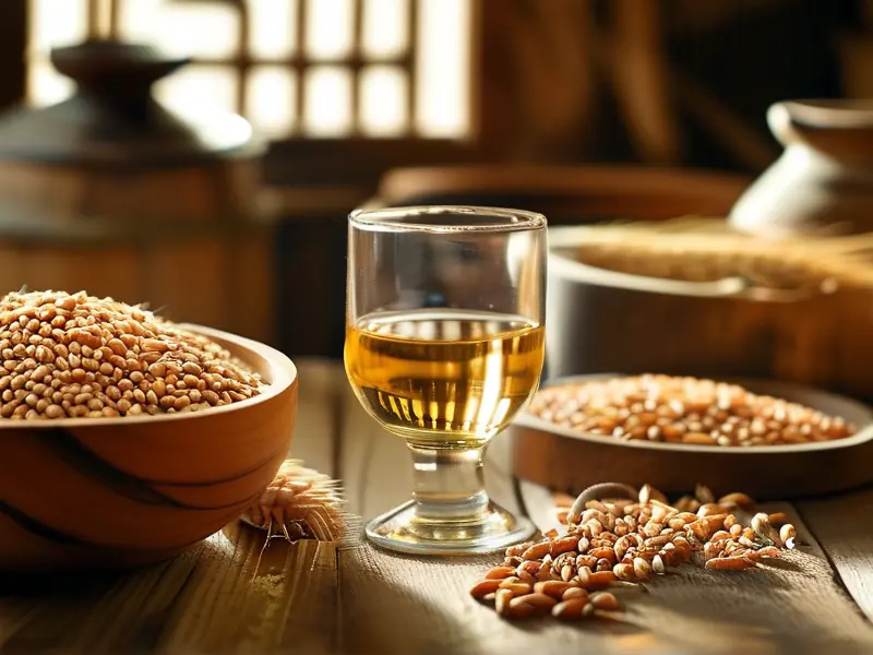 白酒与酿酒原料的对比图